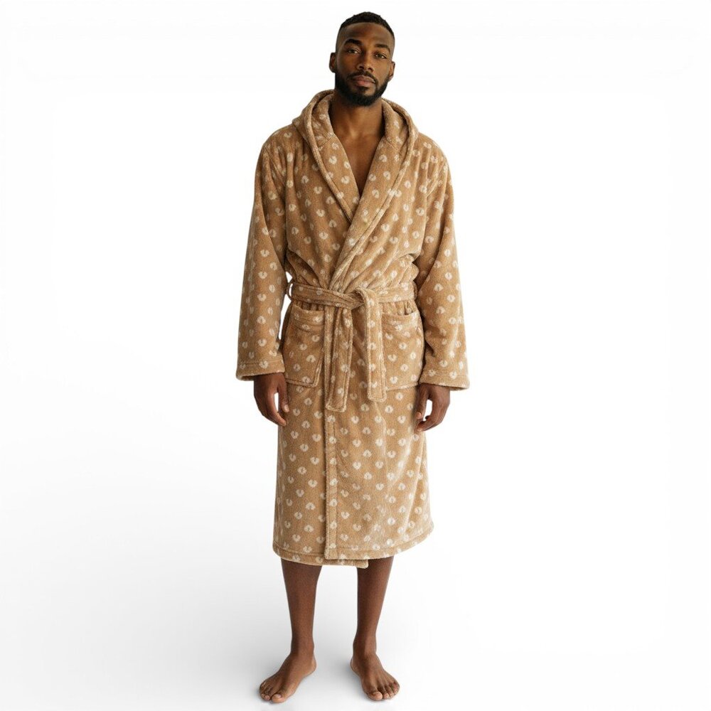 True Religion Men's Plush Robe Pockets Caramel Monogram Christmas Gift Him NWT